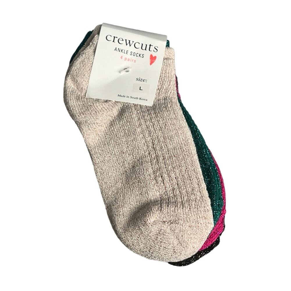 Crewcuts Girls Multi-pack Assorted Four Pairs Ankle  Socks Accessories  Sz L